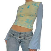 Long Sleeve Rabbit Graphic Crop Top